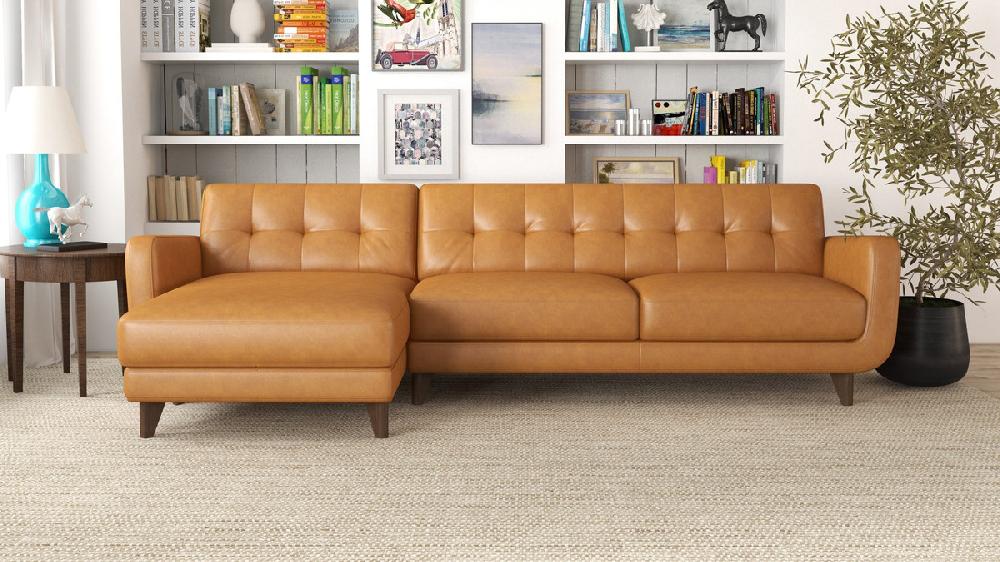 Jennifer Taylor Home Ellery 113" Genuine Leather Tufted Left-Facing Sectional Sofa