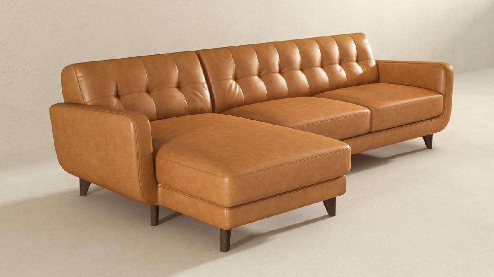 Jennifer Taylor Home Ellery 113" Genuine Leather Tufted Left-Facing Sectional Sofa