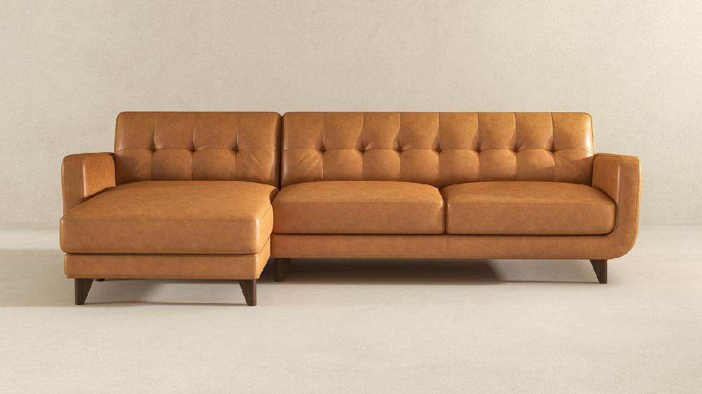 Jennifer Taylor Home Ellery 113" Genuine Leather Tufted Left-Facing Sectional Sofa