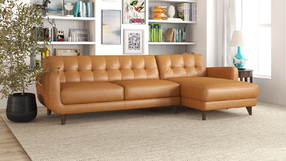 Jennifer Taylor Home Ellery 113" Genuine Leather Tufted Right-Facing Sectional Sofa