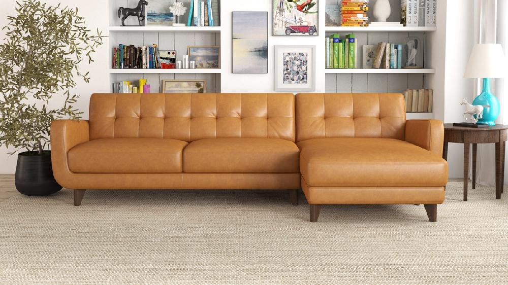 Jennifer Taylor Home Ellery 113" Genuine Leather Tufted Right-Facing Sectional Sofa