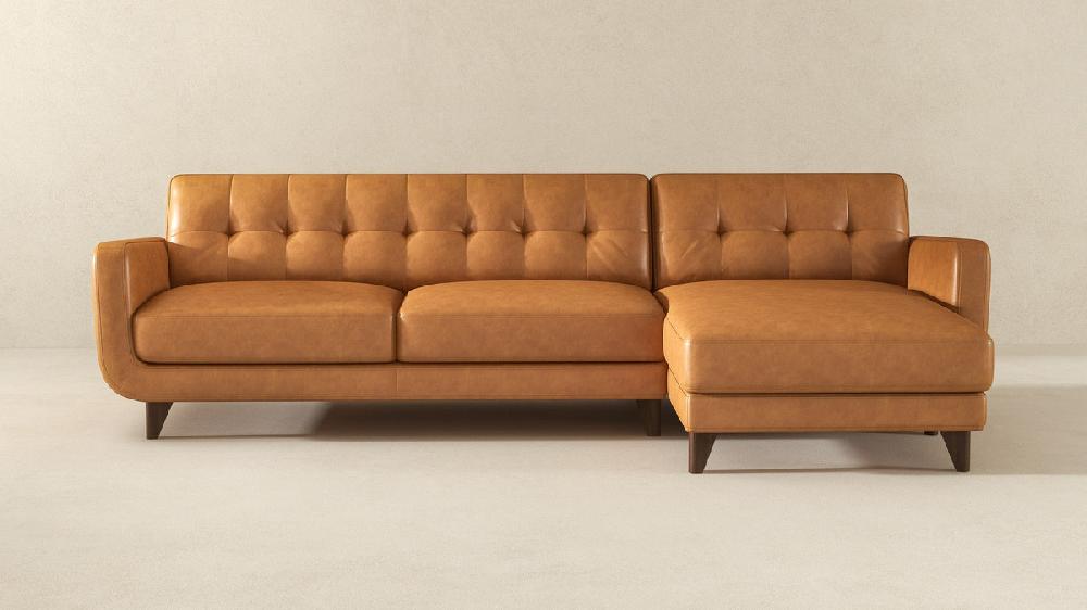 Jennifer Taylor Home Ellery 113" Genuine Leather Tufted Right-Facing Sectional Sofa