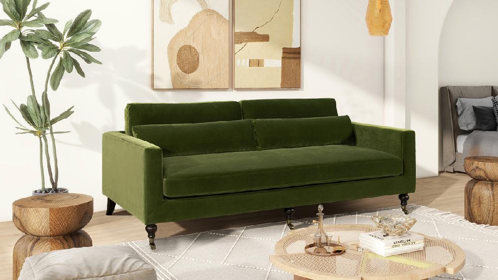 Jennifer Taylor Home Elliot 84" Track Arm Sofa With Caster Turn Legs Olive Green