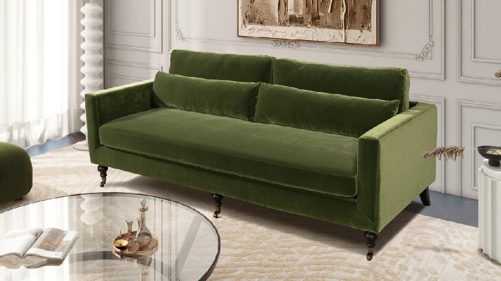 Jennifer Taylor Home Elliot 84" Track Arm Sofa With Caster Turn Legs Olive Green