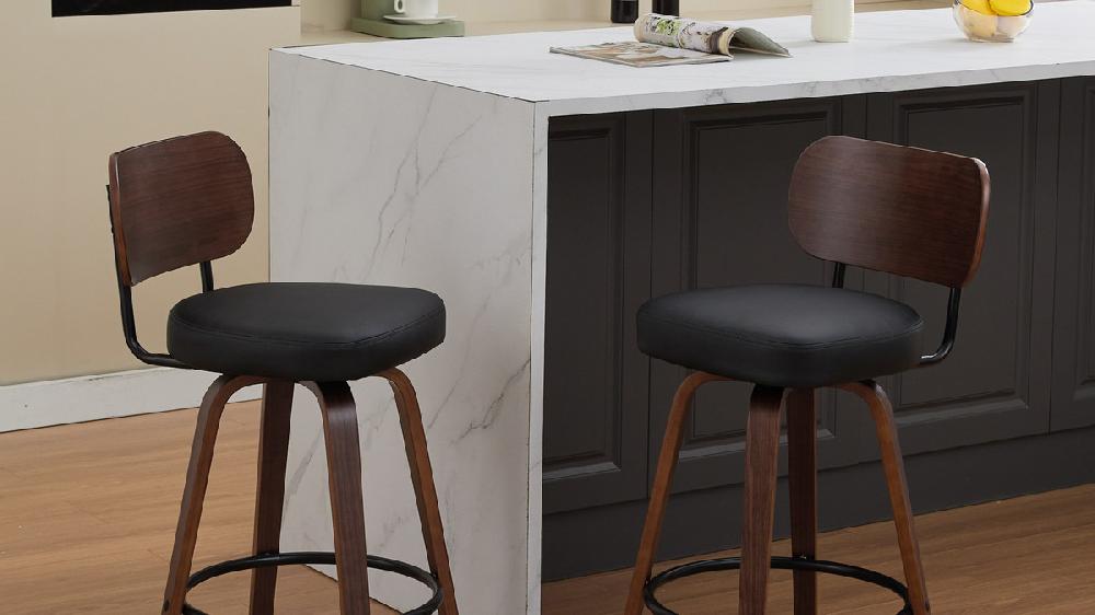 Jennifer Taylor Home Ellis 26" Faux Leather Swivel Counter Stool With Bentwood Frame And Walnut Veneer Set Of 2 Black