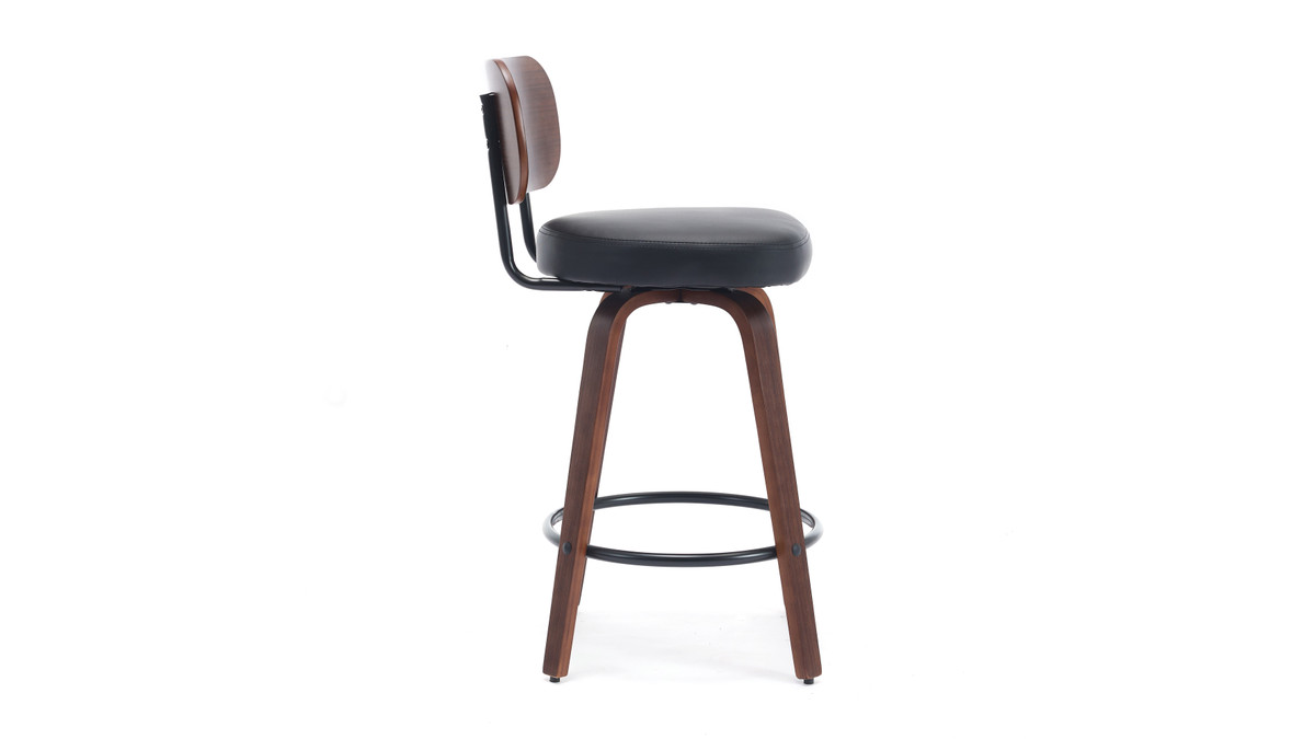 Jennifer Taylor Home Ellis 26" Faux Leather Swivel Counter Stool With Bentwood Frame And Walnut Veneer Set Of 2 Black