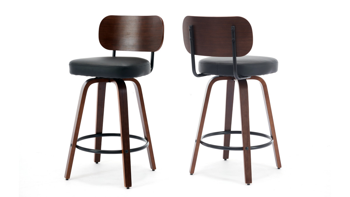 jennifer taylor home Ellis 26" Faux Leather Swivel Counter Stool with Bentwood Frame and Walnut Veneer Set of 2 Black jennifer taylor home Ellis 26" Faux Leather Swivel Counter Stool with Bentwood Frame and Walnut Veneer Set of 2 Black