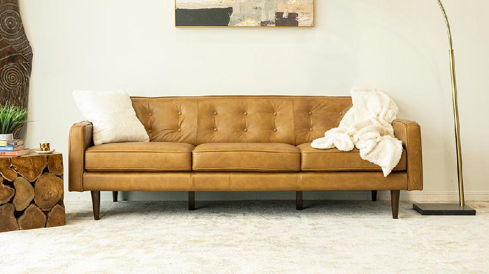 Jennifer Taylor Home Elliston 88" Genuine Leather Sofa With Button Tufting