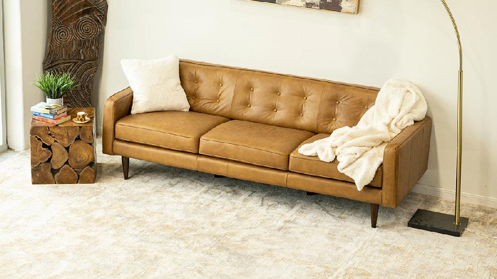 Jennifer Taylor Home Elliston 88" Genuine Leather Sofa With Button Tufting