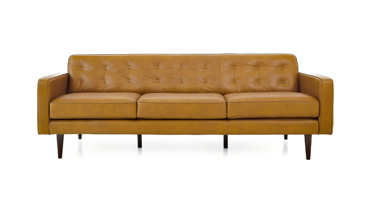 jennifer taylor home Elliston 88" Genuine Leather Sofa with Button Tufting