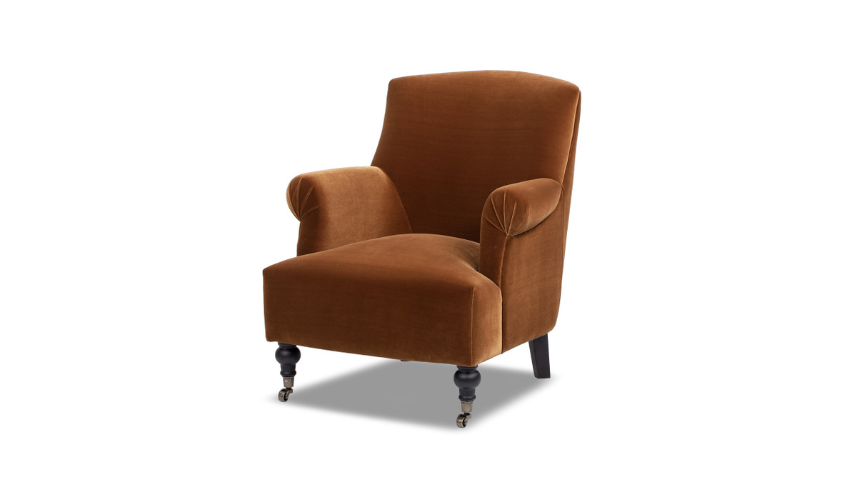 jennifer taylor home Eloise 30" Pleated Sock Arm Accent Armchair Burnt Orange Performance Velvet