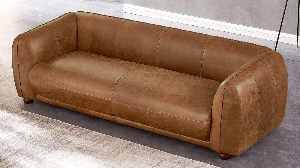 Jennifer Taylor Home Emerson 87" Low Profile Italian Leather Sofa Brown