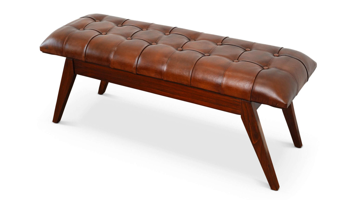Jennifer Taylor Home Emery 47.2" Mid-Century Genuine Leather Entryway Bench Cognac Tan