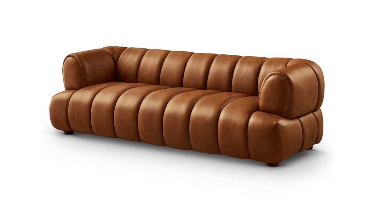 Jennifer Taylor Home Emory 89.7" Mid-Century Modern Genuine Leather Sofa In Cognac