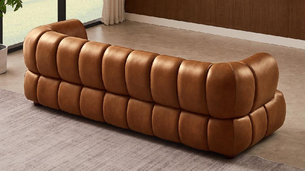 Jennifer Taylor Home Emory 89.7" Mid-Century Modern Genuine Leather Sofa In Cognac