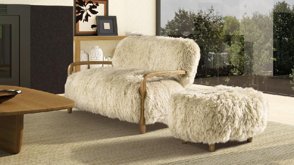 Jennifer Taylor Home Enchante 24.5" Sheepskin Fur Rectangular Accent Ottoman Taupe Beige