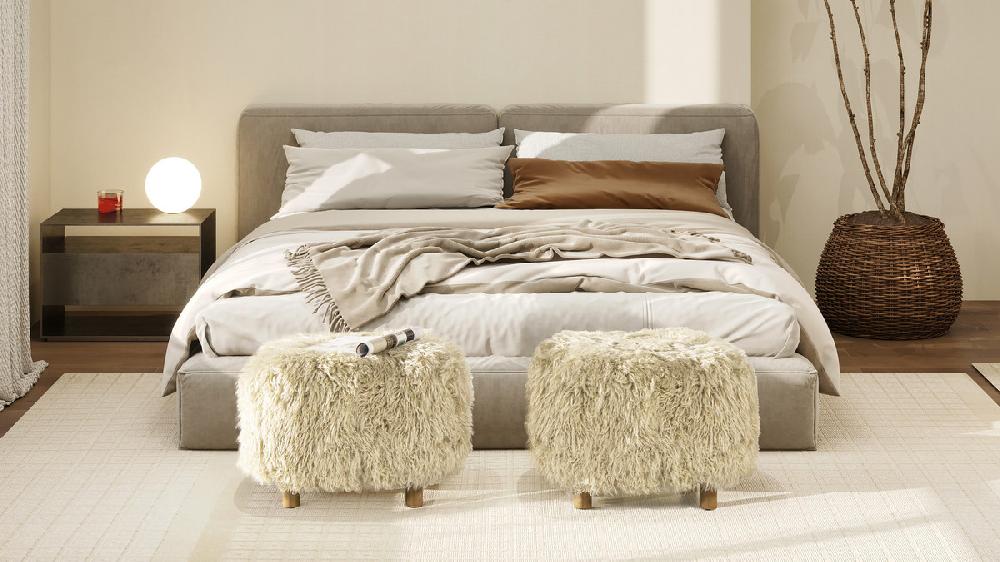 Jennifer Taylor Home Enchante 24.5" Sheepskin Fur Rectangular Accent Ottoman Taupe Beige