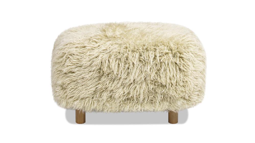 Jennifer Taylor Home Enchante 24.5" Sheepskin Fur Rectangular Accent Ottoman Taupe Beige