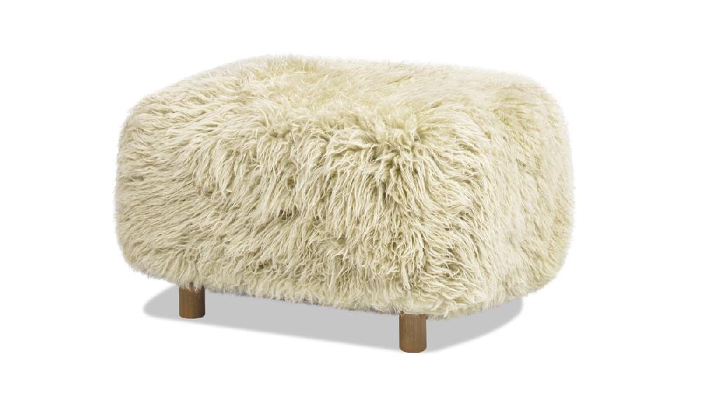 jennifer taylor home Enchante 24.5" Sheepskin Fur Rectangular Accent Ottoman Taupe Beige