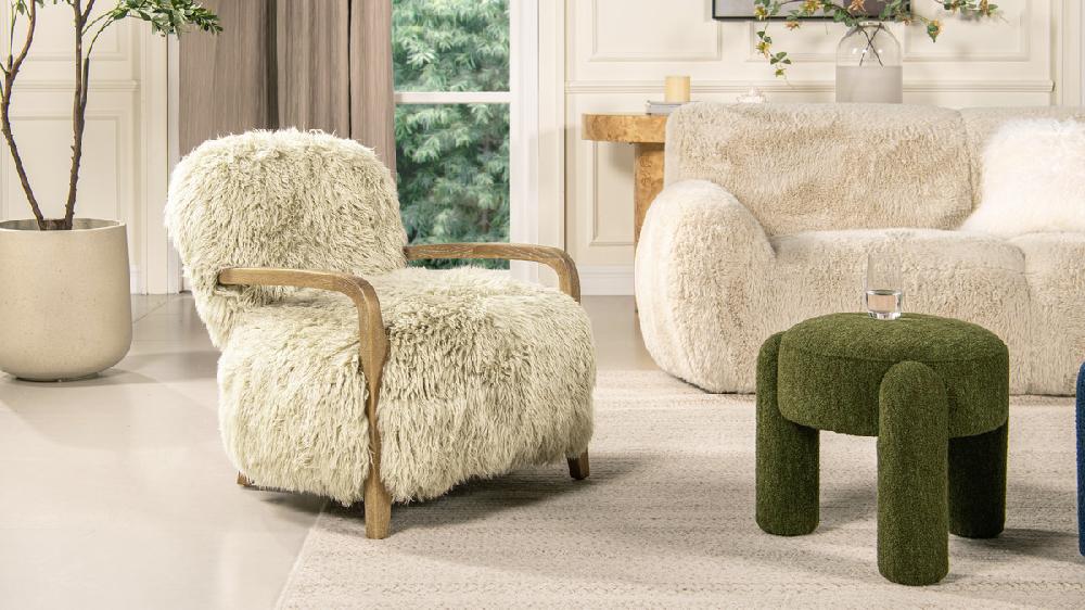 Jennifer Taylor Home Enchante 28.5" Sheepskin Fur Accent Arm Chair Taupe Beige