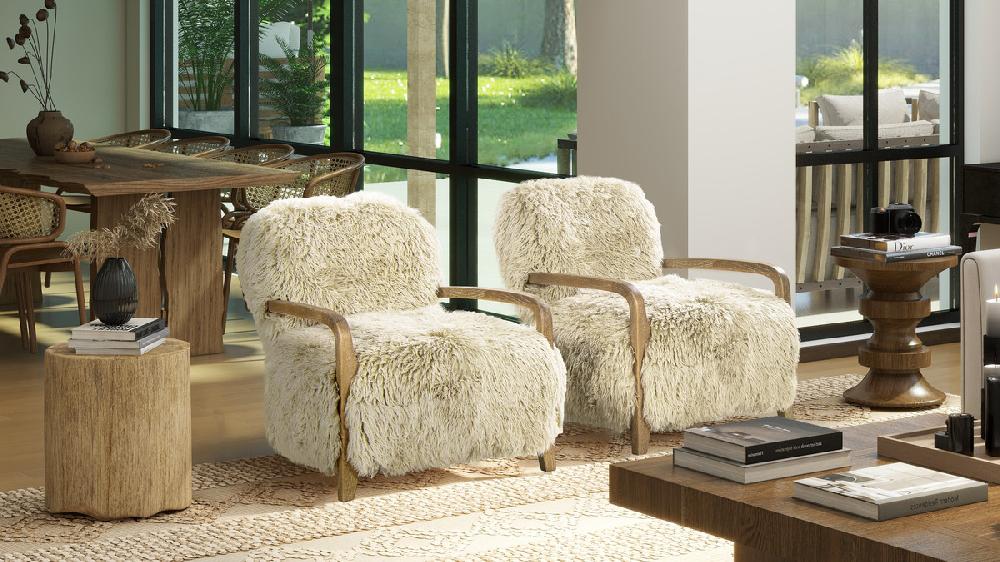 Jennifer Taylor Home Enchante 28.5" Sheepskin Fur Accent Arm Chair Taupe Beige