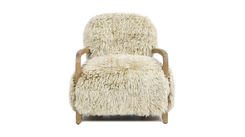 Jennifer Taylor Home Enchante 28.5" Sheepskin Fur Accent Arm Chair Taupe Beige