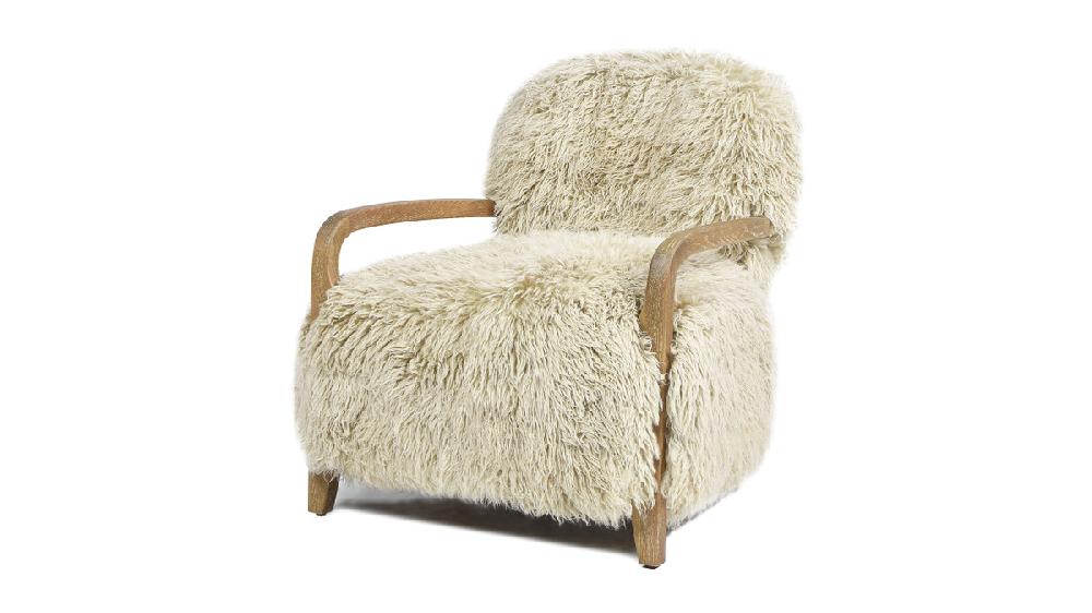 jennifer taylor home Enchante 28.5" Sheepskin Fur Accent Arm Chair Taupe Beige