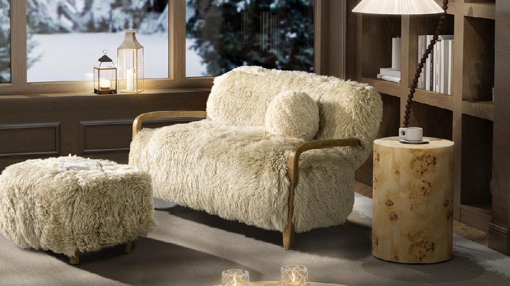 Jennifer Taylor Home Enchante 52.5" Sheepskin Fur Accent Loveseat Taupe Beige