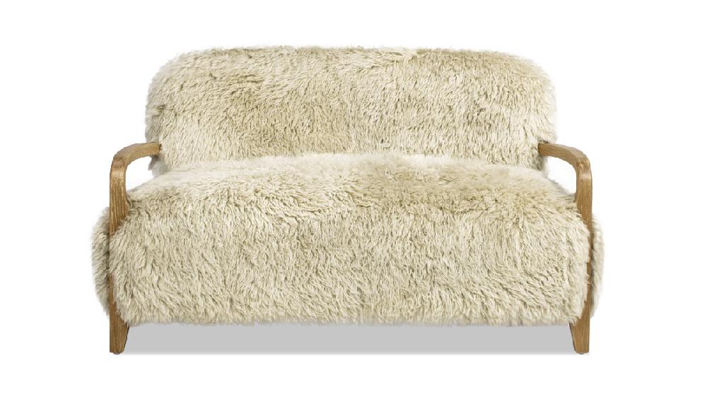 jennifer taylor home Enchante 52.5" Sheepskin Fur Accent Loveseat Taupe Beige