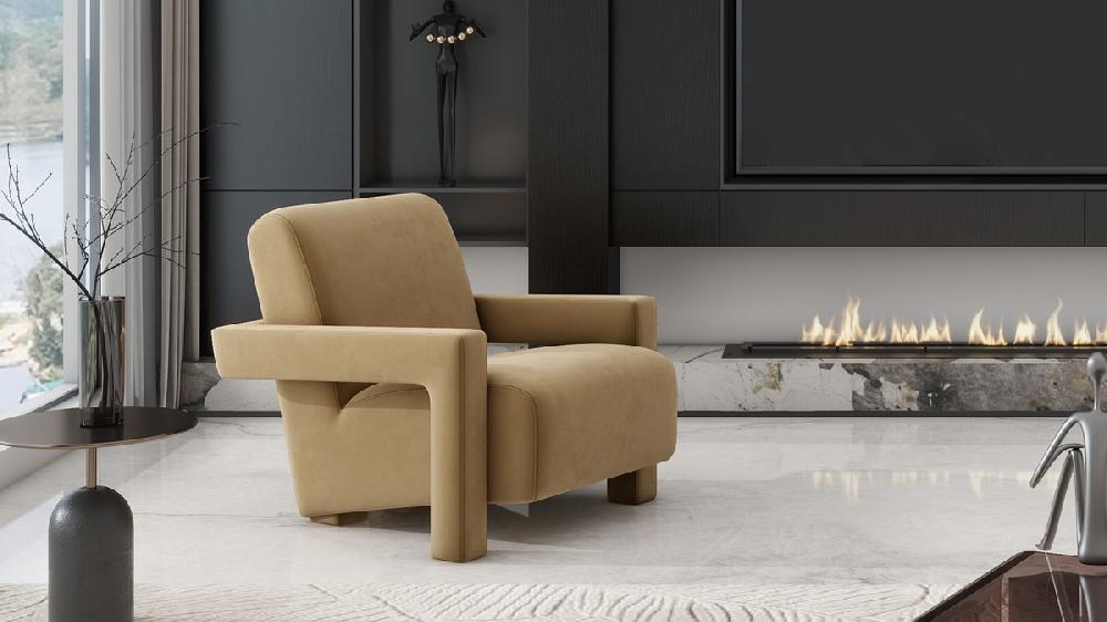 Jennifer Taylor Home Ethan 28.5" Fully Upholstered Accent Arm Chair Camel Brown Beige