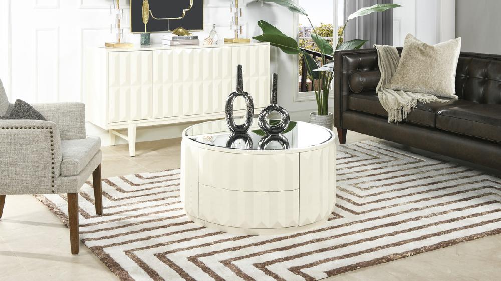 Jennifer Taylor Home Facino 35.5" Round Storage Coffee Table White Lacquer