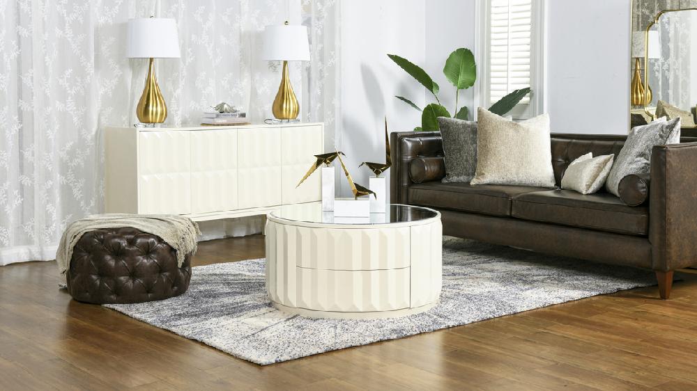 Jennifer Taylor Home Facino 35.5" Round Storage Coffee Table White Lacquer