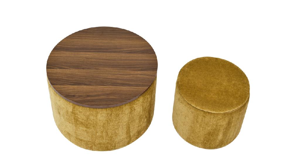 Jennifer Taylor Home Felicity 23.62" 2-Piece Chenille Round Storage Ottoman Set With Stool And Wood Tray Top Chenille Dark Yellow