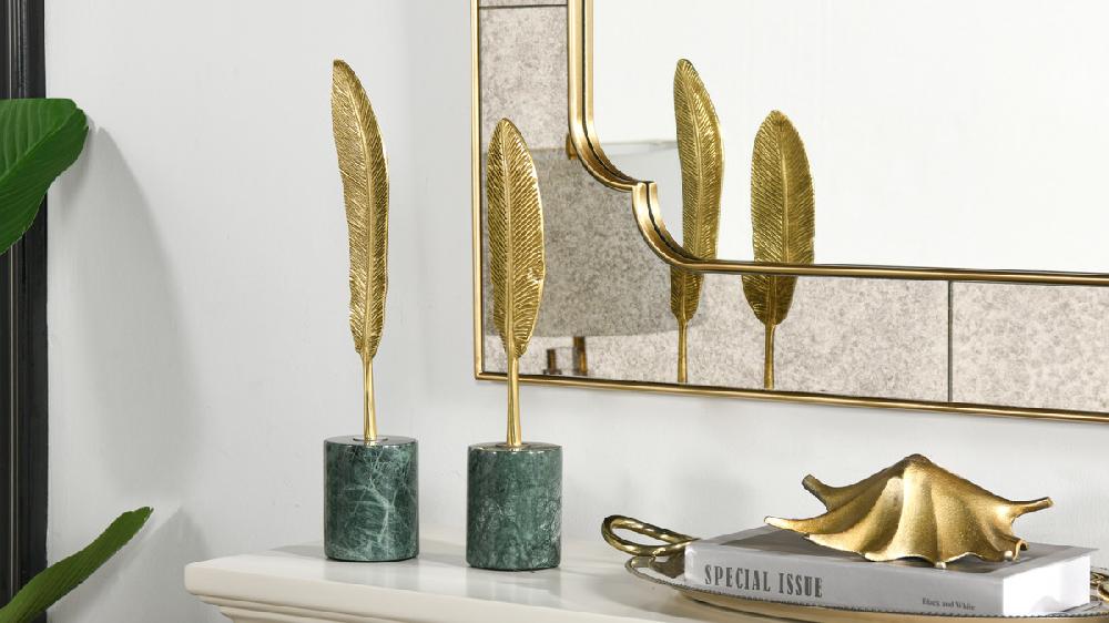 Jennifer Taylor Home Flight Feathers Decorative Object Set Of 2 Gold Copper & Green