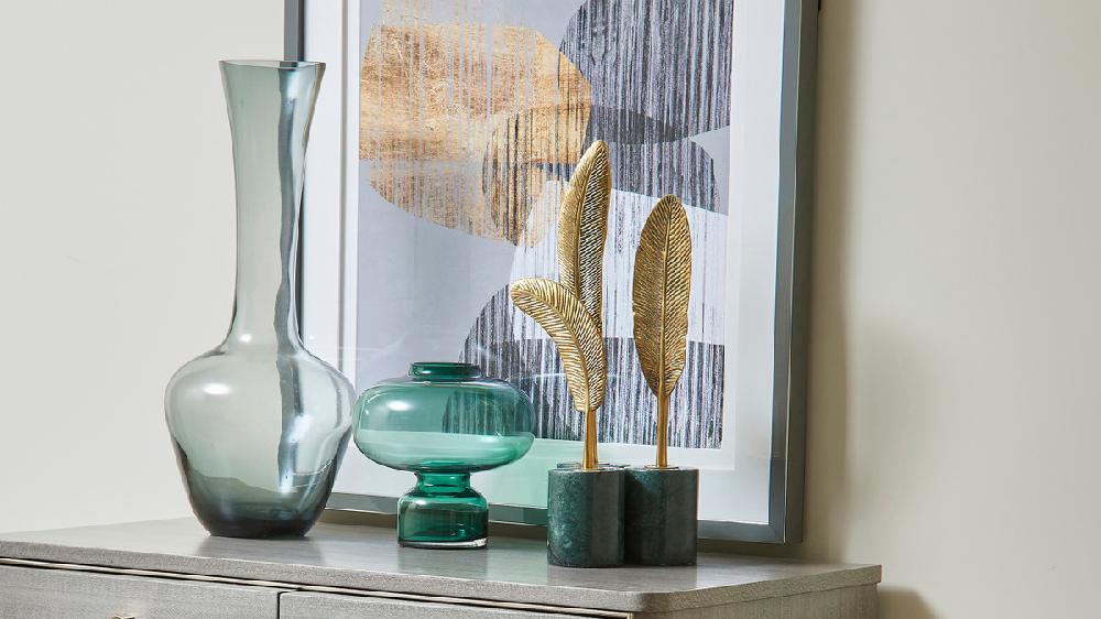 Jennifer Taylor Home Flight Feathers Decorative Object Set Of 2 Gold Copper & Green