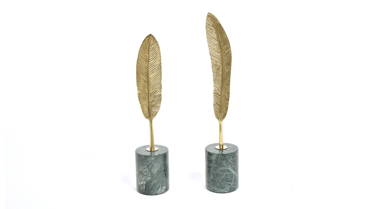 jennifer taylor home Flight Feathers Decorative Object Set of 2 Gold Copper & Green