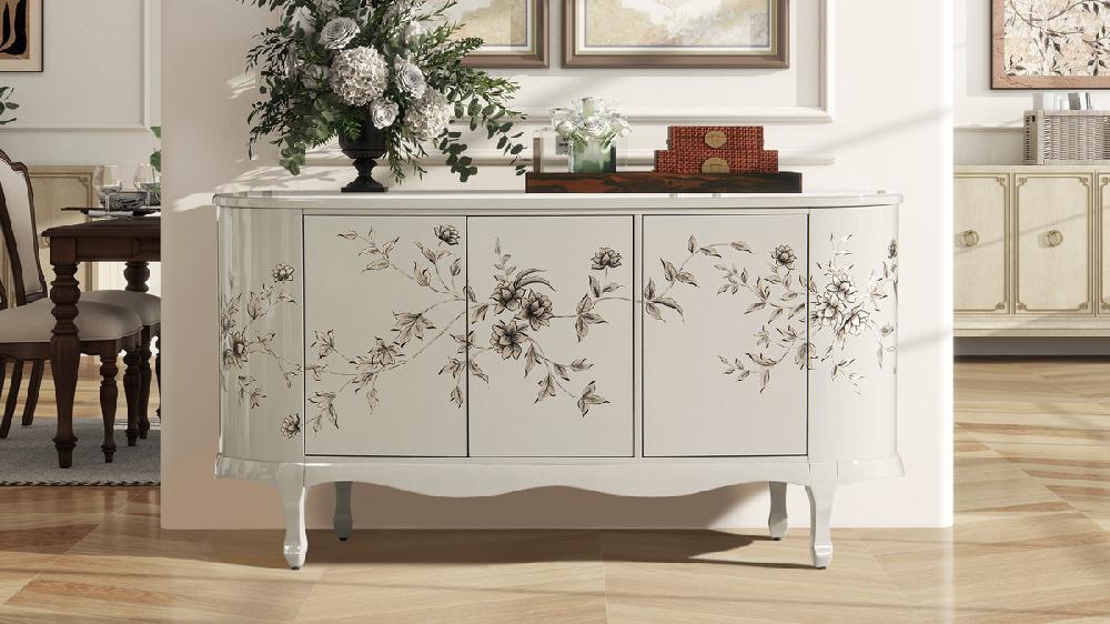 Jennifer Taylor Home Florence 69" Hand Painted Lacquered Credenza Taupe Gray