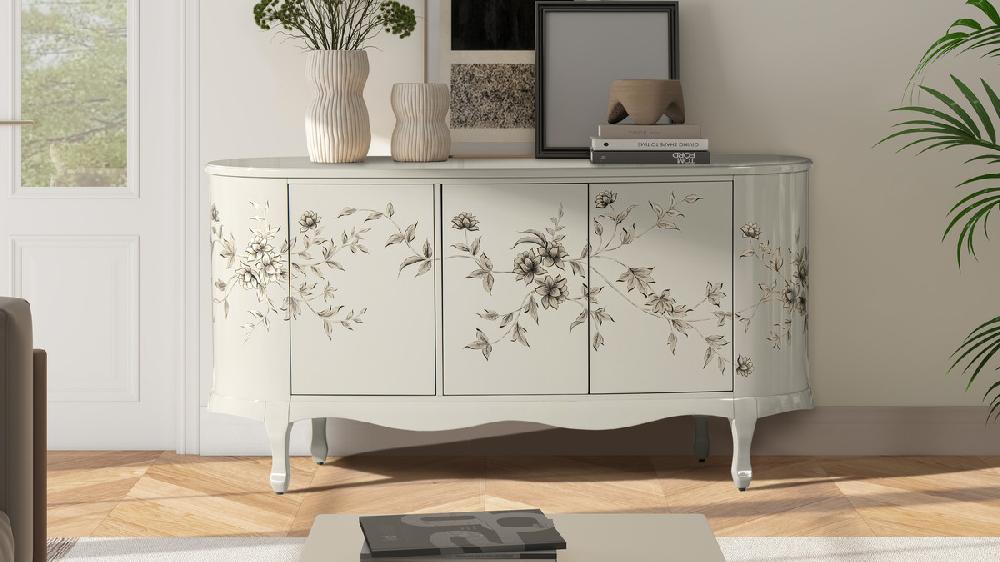 Jennifer Taylor Home Florence 69" Hand Painted Lacquered Credenza Taupe Gray