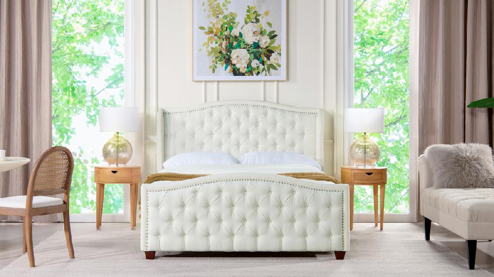 Jennifer Taylor Home Fontana Wingback Upholstered Platform Bed Frame Queen Antique White