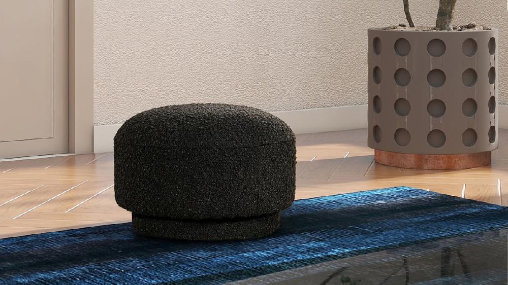 Jennifer Taylor Home Fuji 15" Mushroom Footstool Ottoman Ebony Black Bouclé