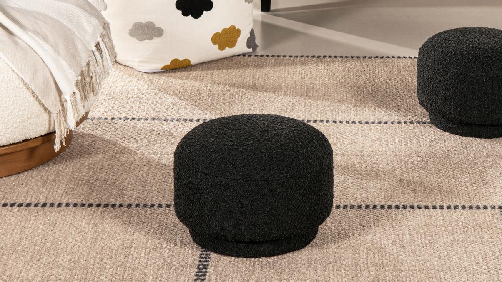 Jennifer Taylor Home Fuji 15" Mushroom Footstool Ottoman Ebony Black Bouclé