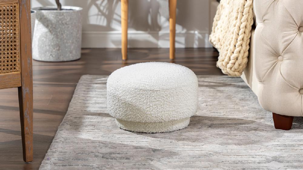 Jennifer Taylor Home Fuji 15" Mushroom Footstool Ottoman Ivory White Bouclé