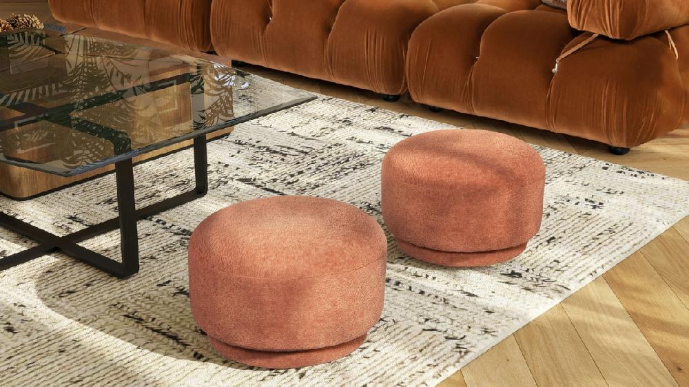 Jennifer Taylor Home Fuji 15" Mushroom Footstool Ottoman Spice Orange Fleeced Teddy