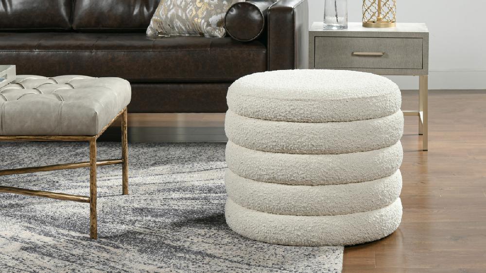 Jennifer Taylor Home Fuji 19" Oversized Bouclé Round Storage Ottoman Ivory White