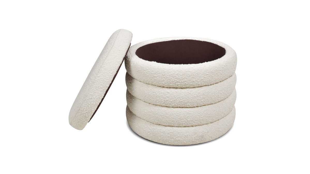 Jennifer Taylor Home Fuji 19" Oversized Bouclé Round Storage Ottoman Ivory White