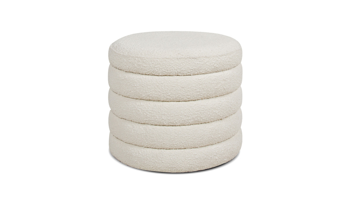 jennifer taylor home Fuji 19" Oversized Bouclé Round Storage Ottoman Ivory White