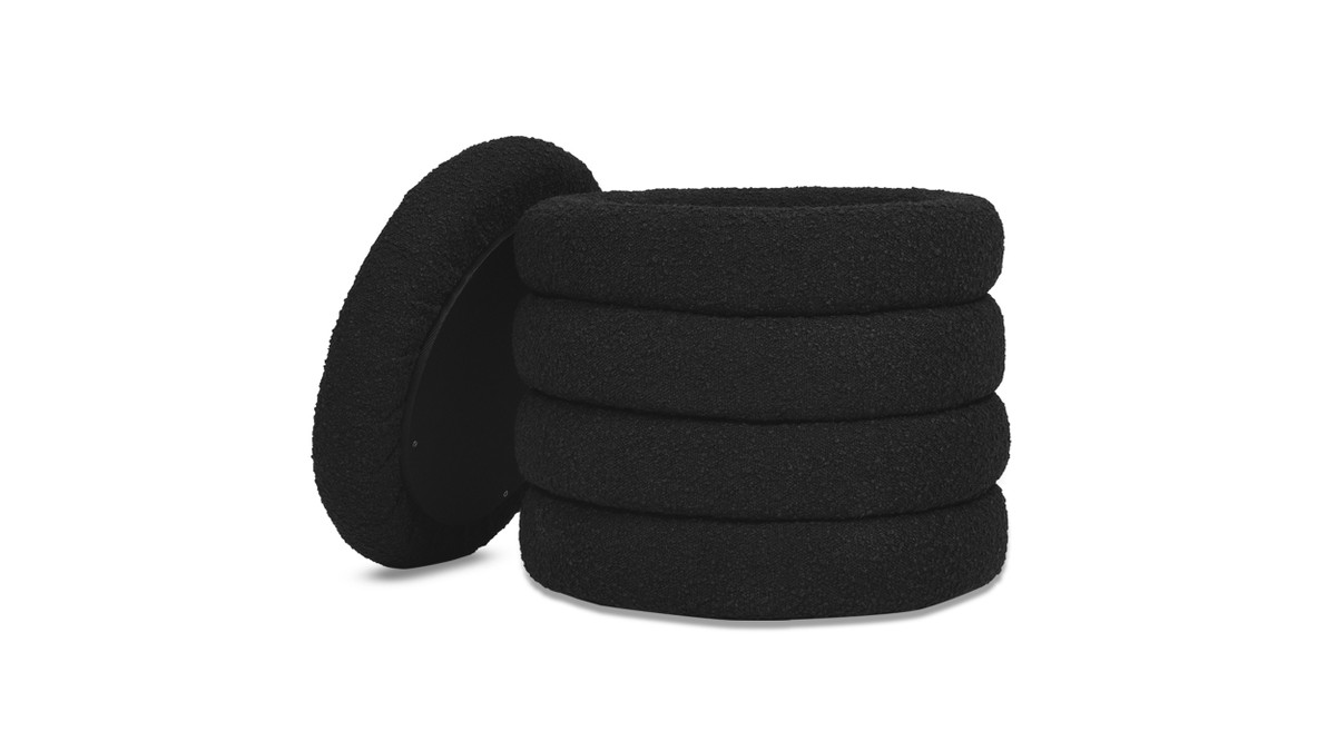 Jennifer Taylor Home Fuji 19" Oversized Round Storage Ottoman Ebony Black Bouclé