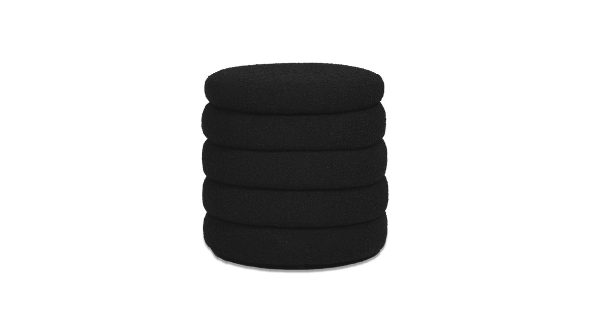 jennifer taylor home Fuji 19" Oversized Round Storage Ottoman Ebony Black Bouclé