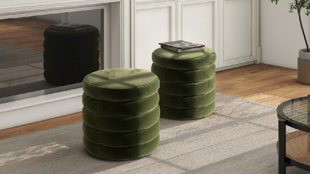 Jennifer Taylor Home Fuji 19" Oversized Round Storage Ottoman Olive Green