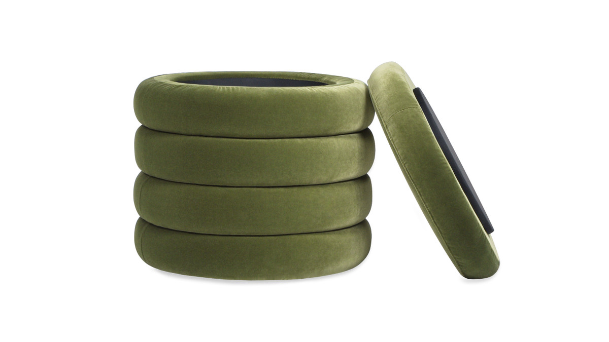 Jennifer Taylor Home Fuji 19" Oversized Round Storage Ottoman Olive Green